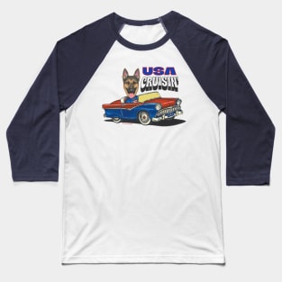 Funny humorous and cute German Shepherd dog driving a classic car while cruising the USA Baseball T-Shirt